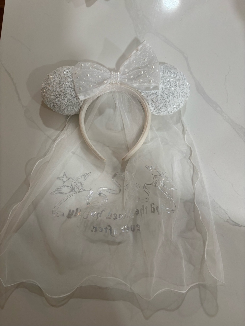 Disney Bridal White Sequin Mouse Ear Headband with Veil